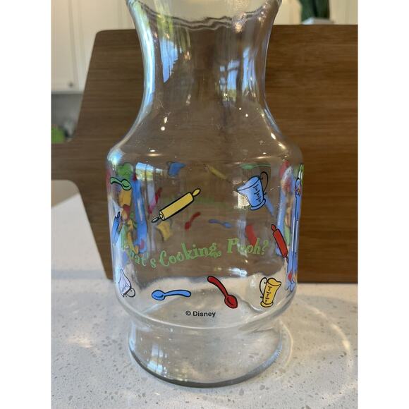 Disney Winnie The Pooh Anchor Hocking Juice Carafe 9"‎ Glass Pitcher - Picture 1 of 6